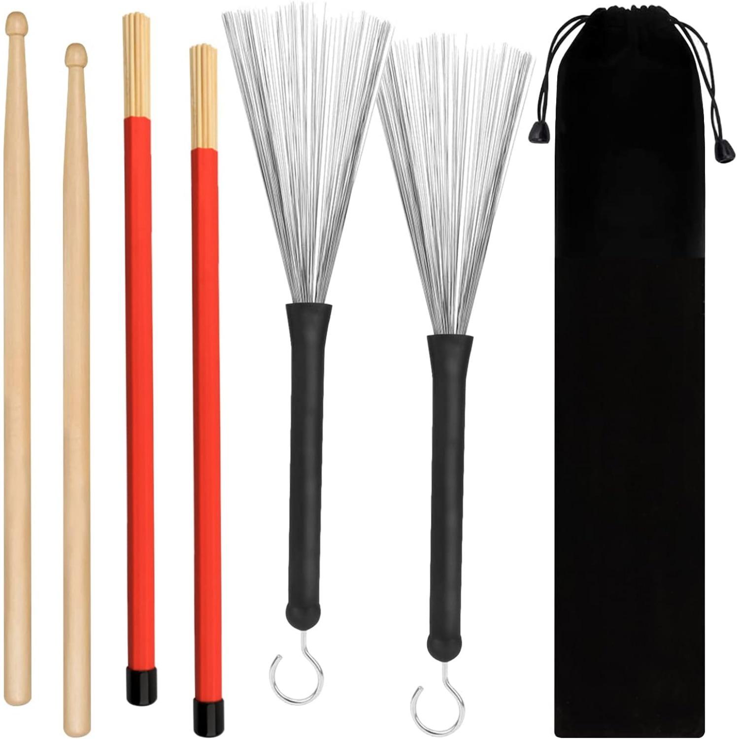 1 Pair Steel Wire Brush Drumsticks for Jazz Drumming, Improved