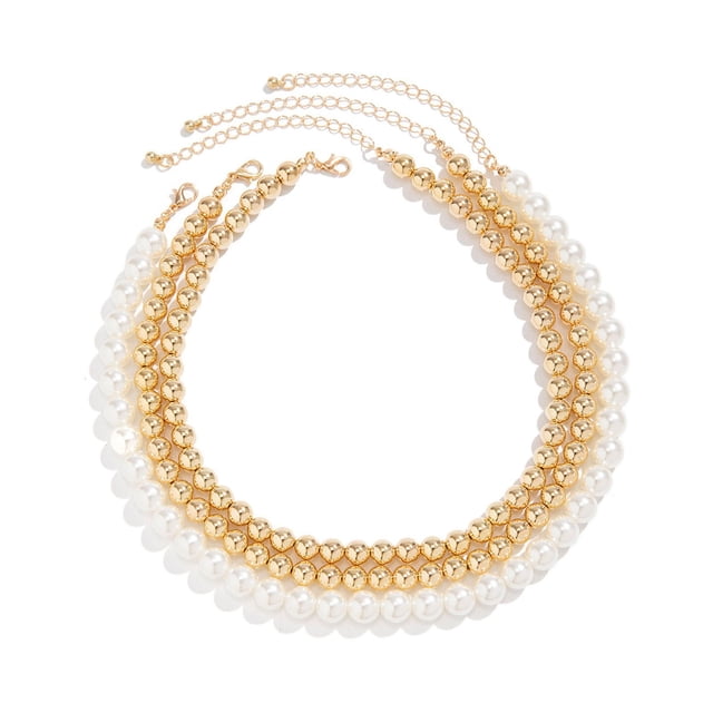 LYMAYTER Collier Ras du Cou en Fausse Perle 3 Pcs/ensemble pour Femmes - Multi-Couches, Faux Perle, Ajustable-Cyclable