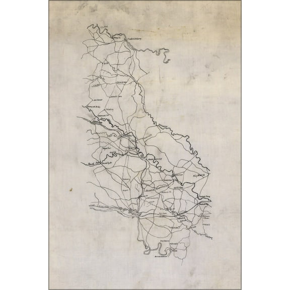 24"x36" Gallery Poster, Map of Fredericksburg to Richmond Virginia 1865