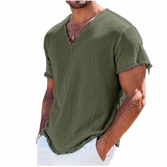 BSDJILFG Big and Tall Shirts ,Mens Casual Basic Tees Solid Color Loose Short Sleeve V-Neck T-shirt Cotton Tops,Sizes L-6XL