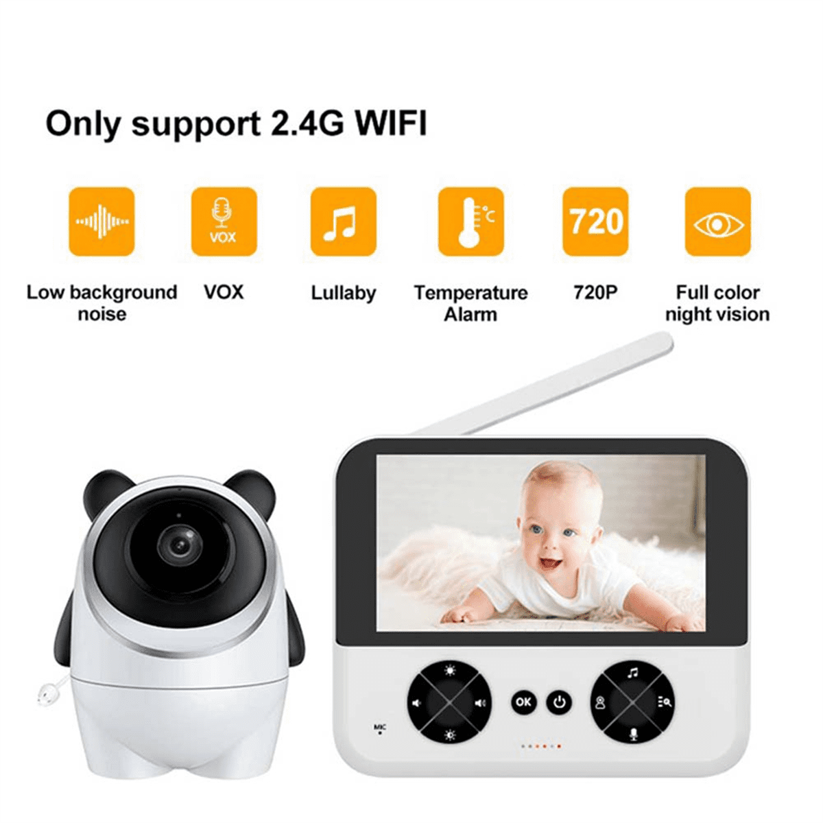 4.3 Inch Baby Monitor 2.4Ghz Wifi Remote Audio Two-Way Voice Night Vision Wireless Security Baby Monitoring US Plug