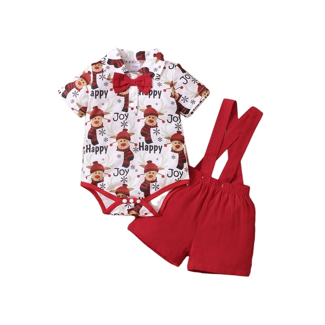 Kmbangi Baby Boys Clothes Set Collared Romper and Red Suspender Shorts