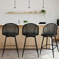 thumbnail image 2 of ANMINY Rattan Swivel Bar Stools, 26" Counter Height Set of 3, Upholstered Chairs Barstools with Full Back and Metal Legs Modern PU Fabric Seat for Kitchen Island, 2 of 9