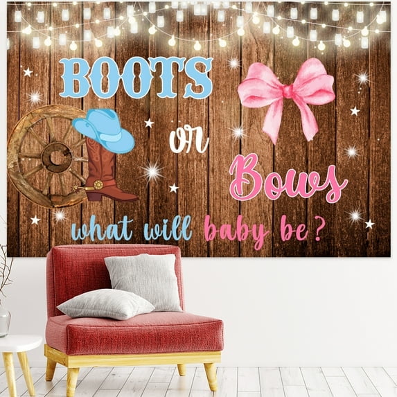 Boots or Bows Gender Reveal Decorations, Balloons Arch Kit What Will Baby Be He or She Backdrop for Western Cowgirl Gender Reveal Decorations
