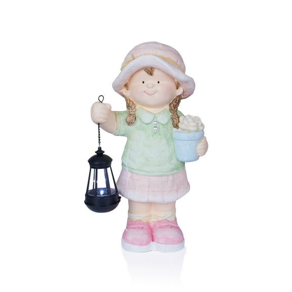 Alpine Corporation Solar Girl Statue Holding Lantern with LED Light