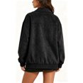 thumbnail image 2 of JUUNthy Women's Faux Suede Jacket, Long Sleeve Lapel Collar Zipper Loose Fashion Casual Outerwear Coat Coffee L, 2 of 15