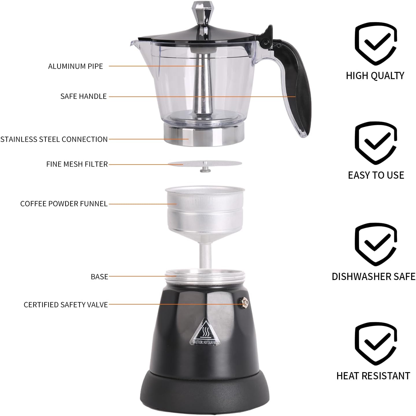 Cafetera Espresso Maker, 6 Cup Portable Coffee Machine, 300ml Portable Cafeteras Electricas Modernas, Electric Moka Pot with Detachable Base & Overheat Protection, Coffee Gift for Home Travel
