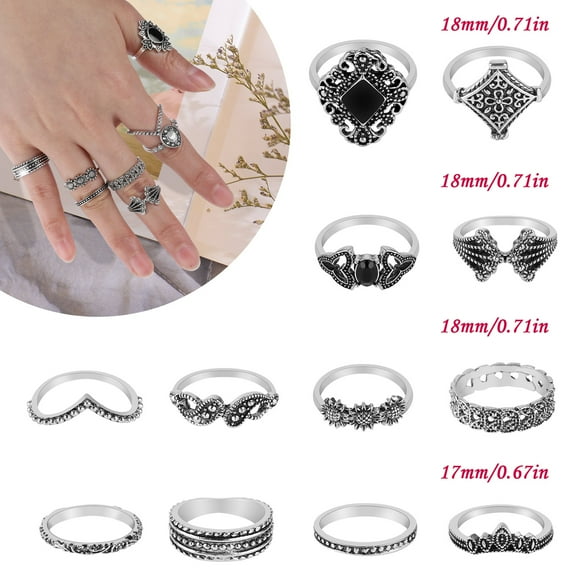 15pcs Girls Bohemian Retro Flower Ring rings; vintage Female Antique Rings Jewelry Hand Ornament Holiday Gift