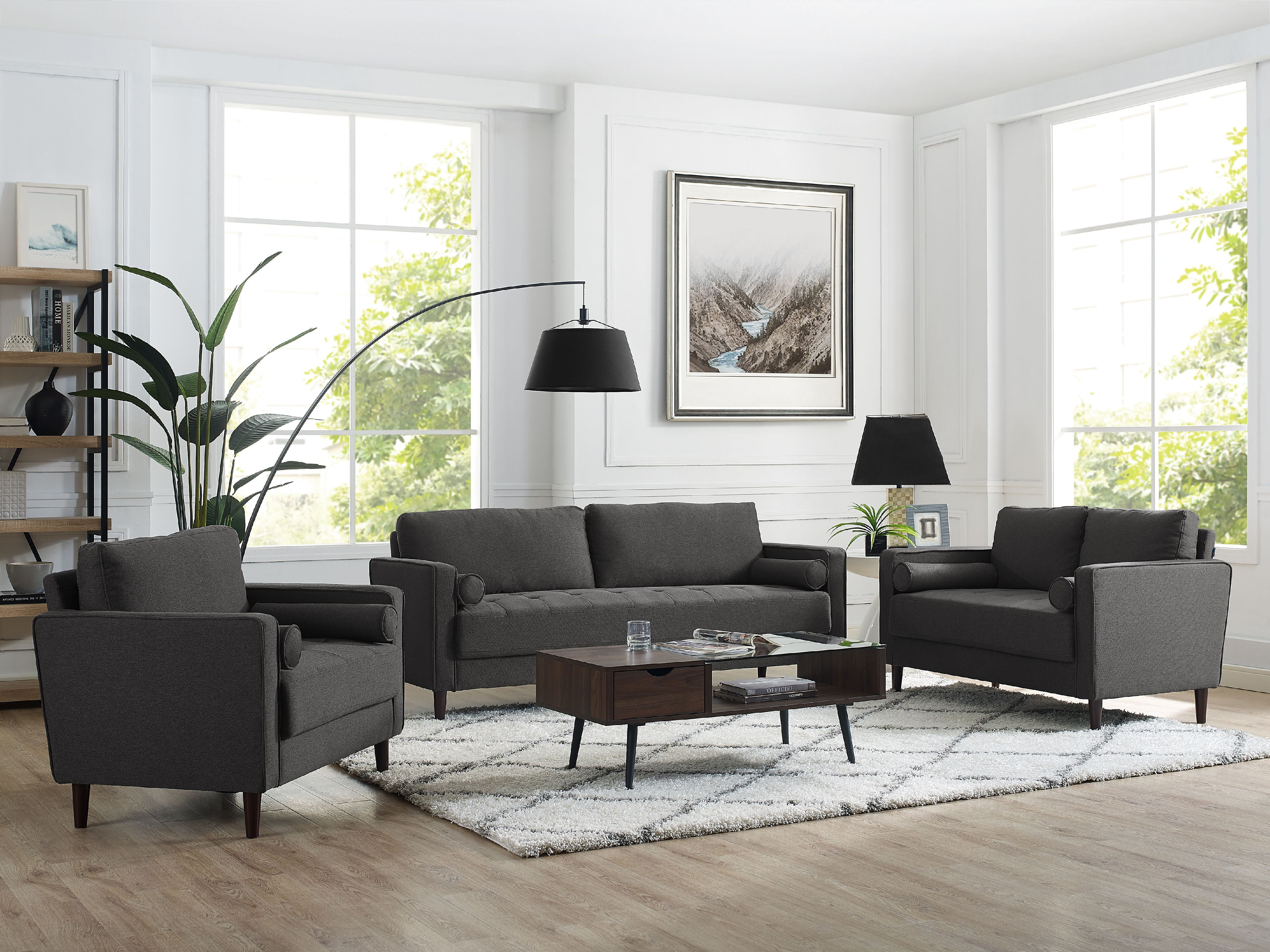 Lifestyle Solutions Lorelei Mid-Century Modern Loveseat, Gray Fabric