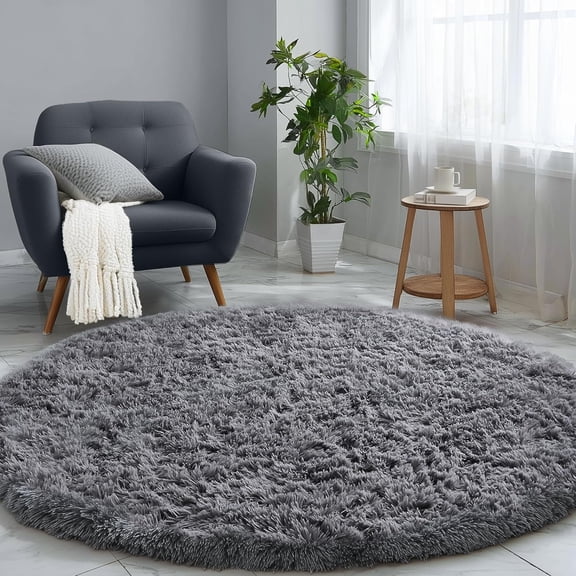 Round Rugs 5Ft, Grey Circle Rugs for Living Room Kids Bedroom, Fluffy Carpets for Bedroom Boys, Indoor Shaggy Rugs Small Teepee Furry Mat, Comfy Reading Rug for Girls Boys Baby Room