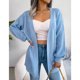 thumbnail image 2 of Mujer Suéter De Manga Larga Cárdigan Manga Larga Frente Abierto Cable Twist Knit Outwear Azul M, 2 of 7