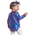 thumbnail image 2 of Hansber Toddler Baby Girls Shiny Metallic Long Sleeve Romper with Bow Headband for Birthday Party Outfit Blue 0-6M, 2 of 7
