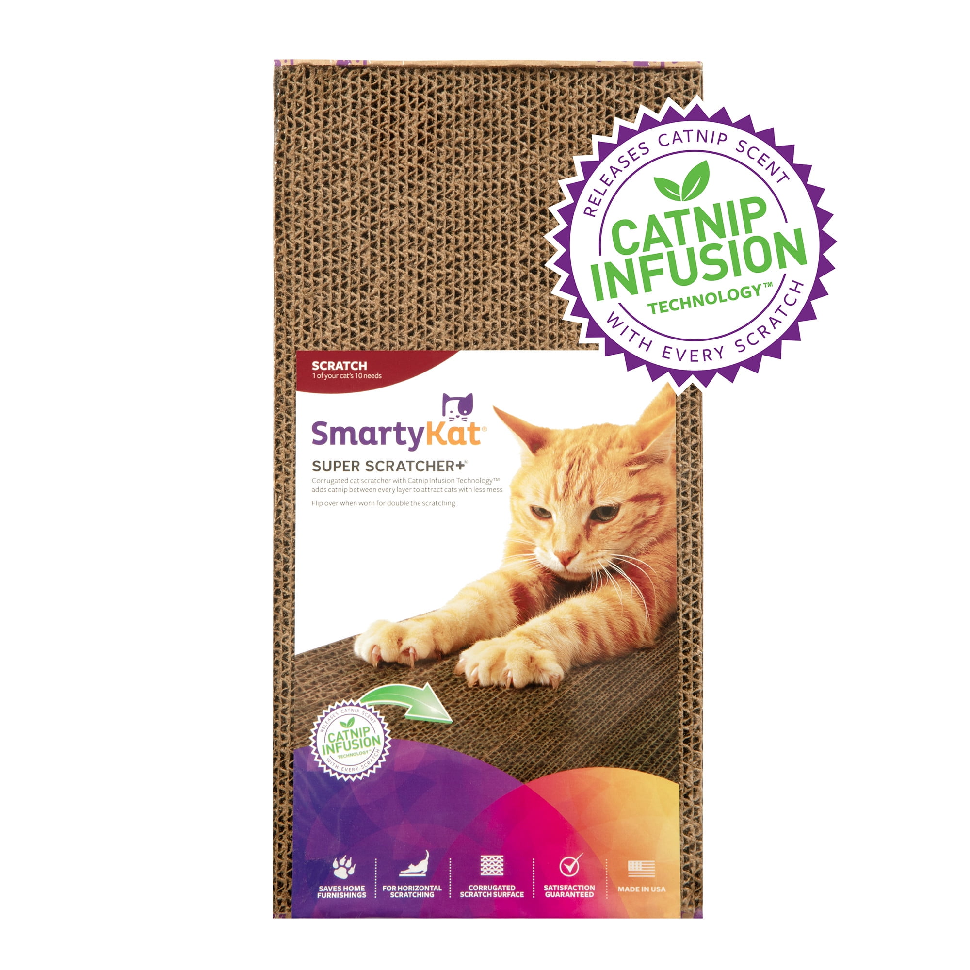 SmartyKat Cat Scratcher & Training Bundle, Super Scratcher+ Catnip Floor Pad, Scratch Not Spray & Scratch 'N Spin Post, 3-Piece