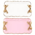 thumbnail image 1 of 2 Set European Style Bow Cake Storage Trays Makeup Organizer Dessert Plate Square Decor Tray Kitchen Storage Trays 12X20Cm, 1 Set White & 1 Set Pink, 1 of 6