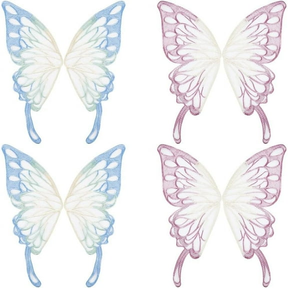 4Pcs 2 Colors Butterfly Lace Applique Butterflies Sew on Patches Embroidered Collar Trim Decor Tulle Fabric Patch for Wedding Dress Clothes Decor Sewing Crafts Gradient Purple Blue