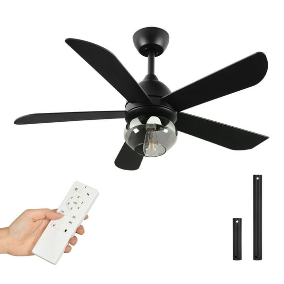 Uforic 42 inch Indoor Black Ceiling Fan with Light and Remote Control,Quiet 6-Speed Reversible DC Motor, 5 Blades for Living Room, Bedroom