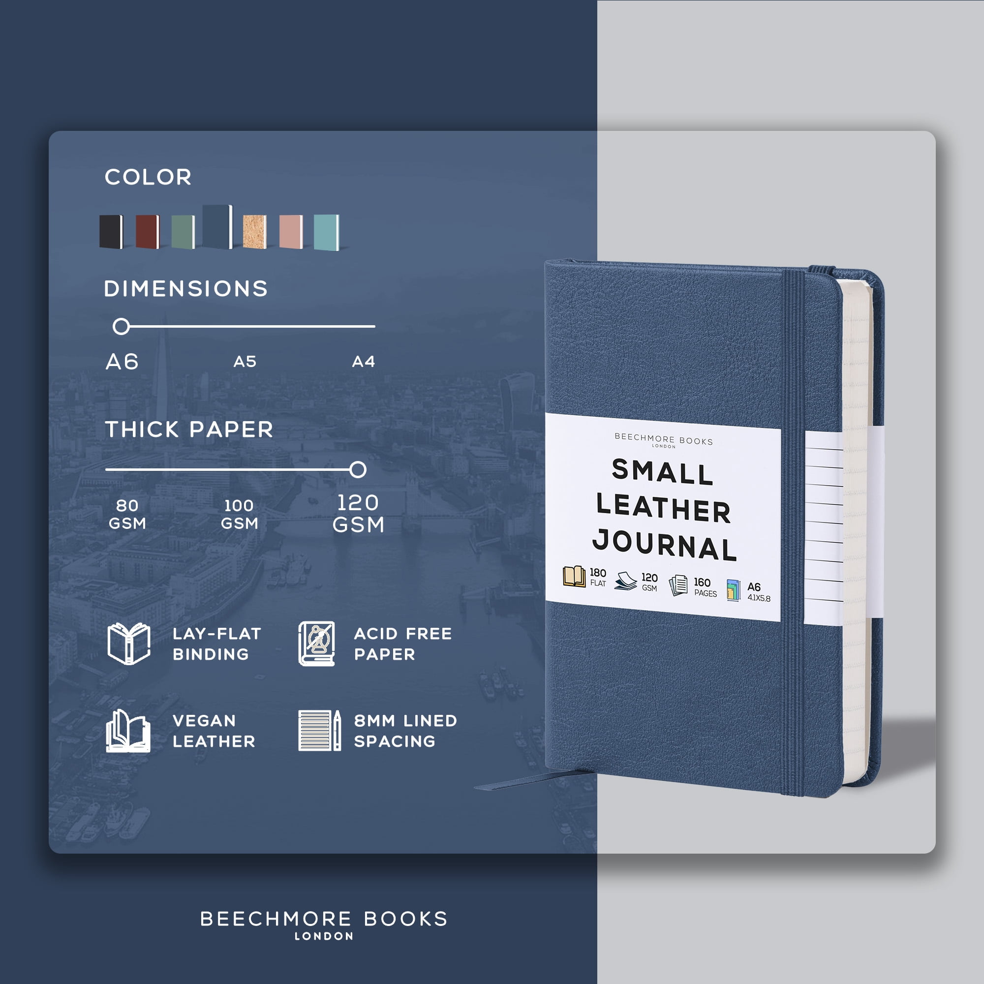 Carnet De Notes Homme Carnet De Notes Carnet Notes Pages Lignées A5 Beechmore - Couverture Rigide Cuir Vegan - Papier 120g/m² - Vert Cahier De Brouillon The Cahier Journal