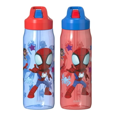 Zak Designs 20oz Spiderman Kids Straw Water Bottle, Durable Plastic Renton Bottle with Flip Top and Handle, Set of 2