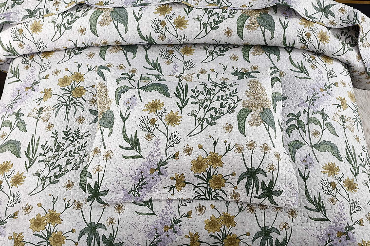 Jessy Home Yellow Floral Bedding Set Lilac Quilt Twin Bedspread Coverlet Green Flower Bed Cover
