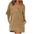 thumbnail image 2 of Robe avec Short, Robe en Denim à Manches Courtes pour Femmes, Coupe Ample, Style de Bureau, 2 of 6