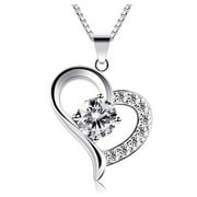 PASO JEWELS 14k White Gold Over 1Ct Round Cut White Diamond Heart Pendant Necklace 18"