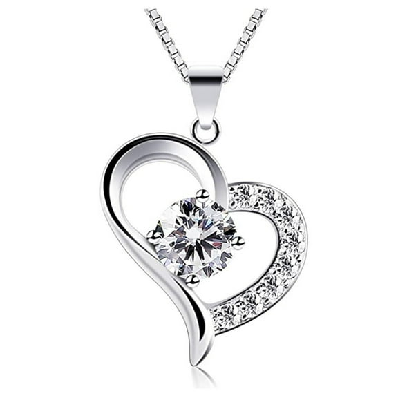 14k White Gold Over 1Ct Round Cut White Diamond Heart Pendant Necklace 18"