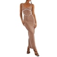 thumbnail image 1 of Faithtur Robe Longue Moulante pour Femmes, Patchwork, Sans Manches, Robe Camisole, Été, Dos Nu, Fente, Robe de Soirée, 1 of 7