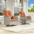 thumbnail image 2 of Meetleisure 3-piece Outdoor Rattan Rocking Chairs with Tempered Glass Side Table for Backyard Porch Deck, Metal Rocking Frame, Orange, 2 of 8