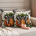 thumbnail image 2 of Fall Outdoor Waterproof Pillow Covers, Orange Pumpkins Bow Thanksgiving Autumn Leaf Dot Plaid Decorative Square Throw Pillowcase Sofa Cushion Sham for Patio/Couch/Chair, 16"x16" 2 Pack, 2 of 8