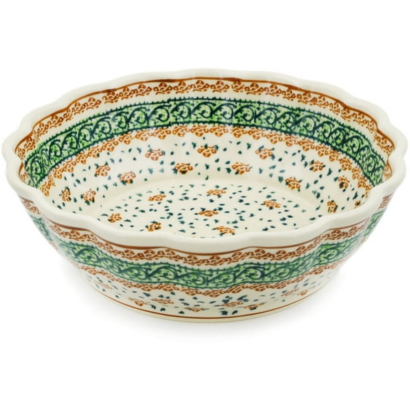 Polish Pottery 8¼-inch Fluted Bowl (Garden Gladiolus Theme) Hand Painted in Boleslawiec, Poland   Certificate of Authenticity