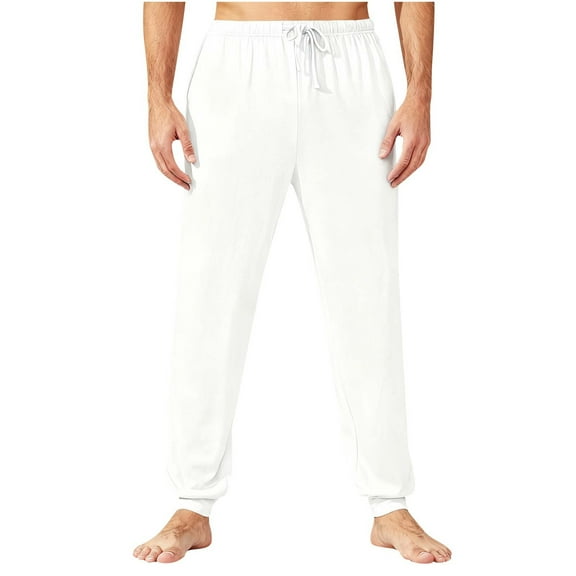 Ecqkame Men's Casual Sweatpants Solid Color Pocket Drawstring Comfy Jogger Trousers Lightweight Loose Sporty Fitness Taper Pant White L