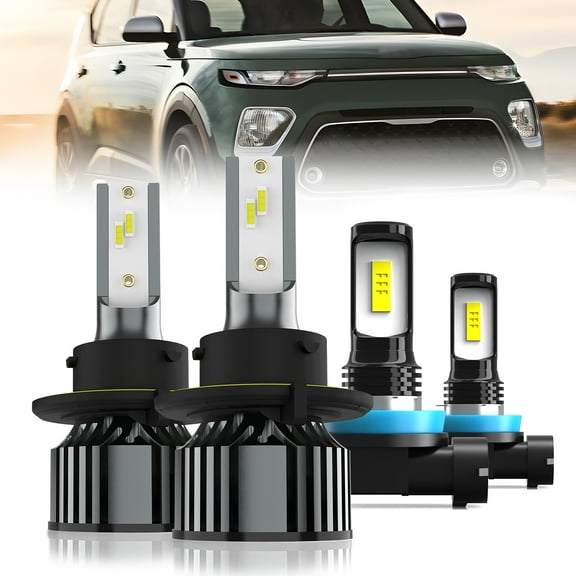 LECCIBUB LED Headlight Bulbs License Plate Lights Compatible With Kia Soul 2009-2020,9008 High Low Beam  H11 Fog Lights License Plate Lights, 6500K White Light, Pack of 6