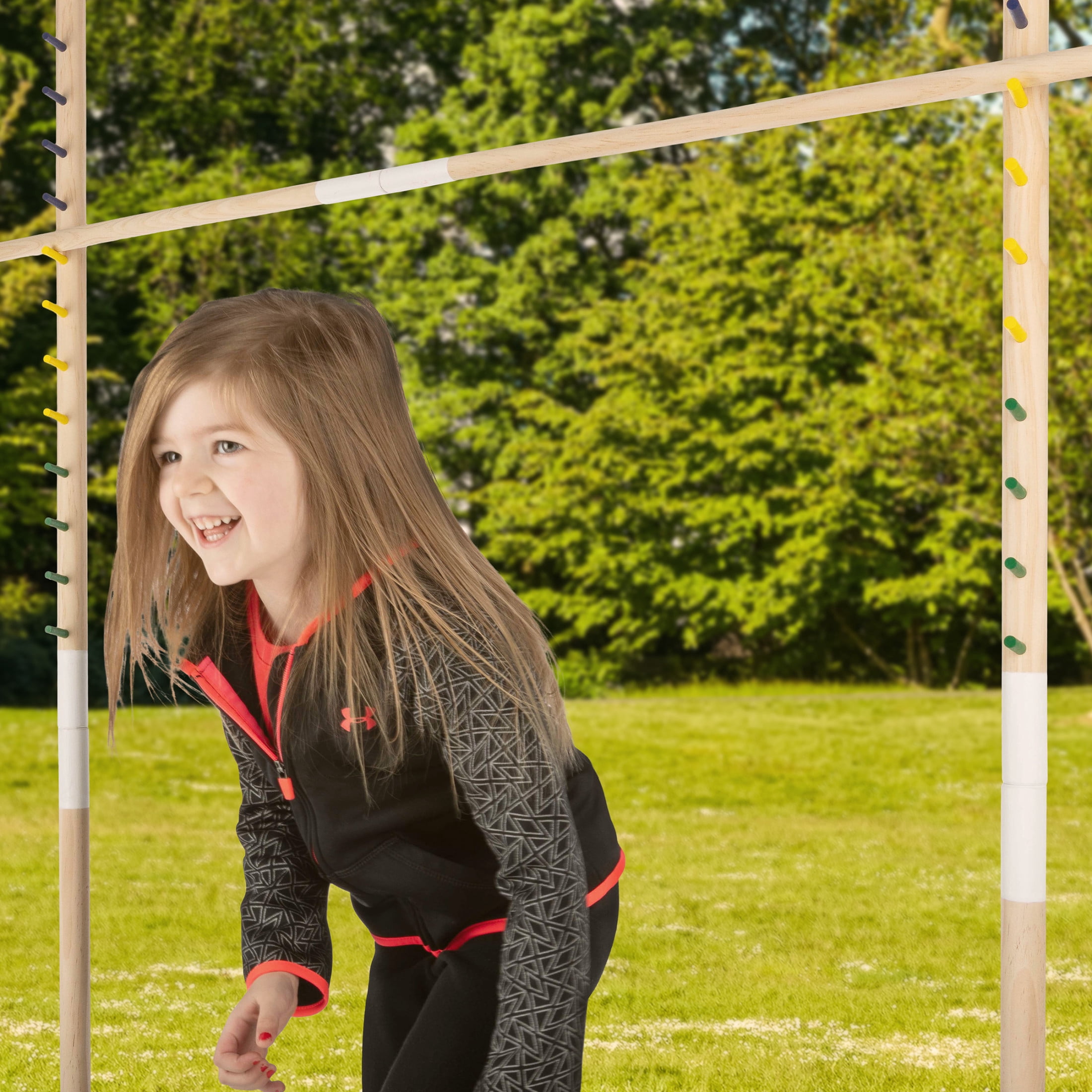 Hey Play Wooden Limbo Game for Kids and Adults - Carrying Bag Included