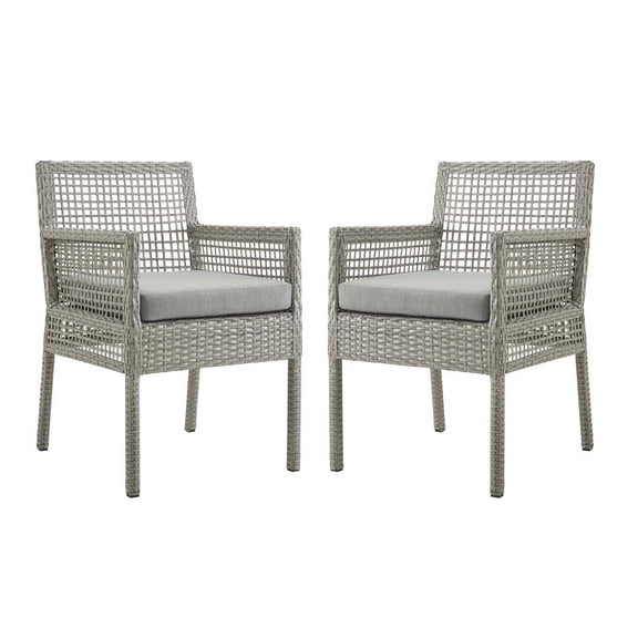 Modern Contemporary Urban Design Outdoor Patio Balcony Garden Furniture Side Dining Chair Armchair, Set of Two, Rattan Wicker, Grey Gray