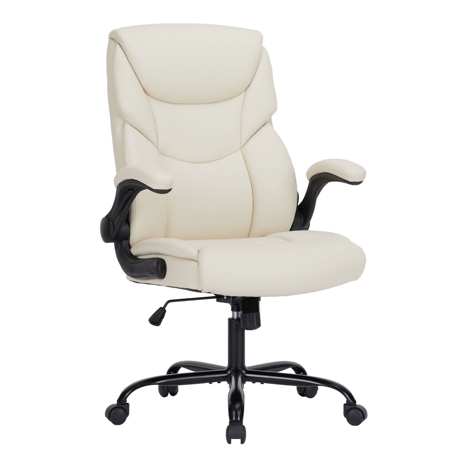Yoyomax Office Chair, Ergonomic Executive Computer Desk Chairs with Adjustable Flip-up Armrest, Swivel Task Chair with Lumbar Support, Strong Metal Base, PU Leather