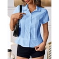 thumbnail image 4 of Women's Summer Slim Fit Pleated Blouse - Short Sleeve Button Down Shirt Casual Dressy Tops, 4 of 5