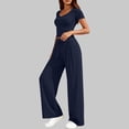 thumbnail image 5 of JGGSPWM 2 Piece Sets for Women Summer 2026 Spring Lounge Set Matching V Neck Tops Wide Leg Pants Travel Outfits Blue S, 5 of 8