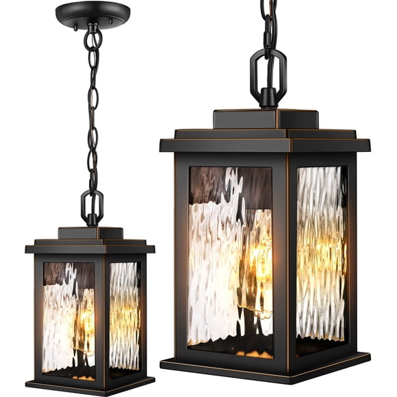 VIANIS Outdoor Pendant Light Fixture, Farmhouse Exterior Hanging Lights with Adjustable Chain, Anti-Rust Aluminum Frame with Temp