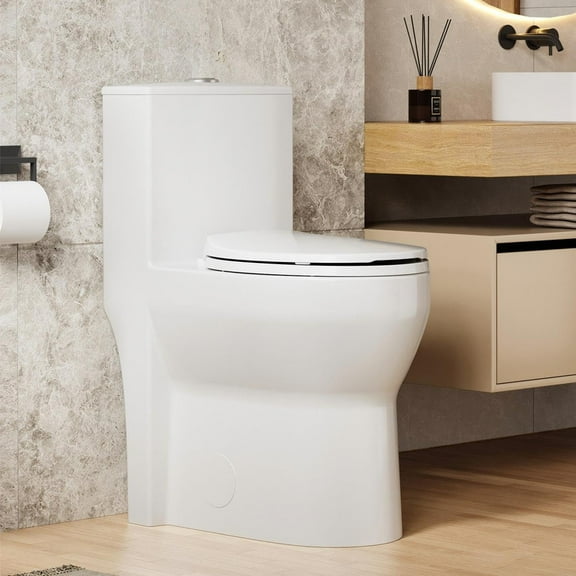 Towallmark 19 Inch One Piece Toilet, ADA Comfort Height Round Bowl, Ceramic Construction With PP Seat Cover, Compact Easy Clean Design, Durable Residential Toilet