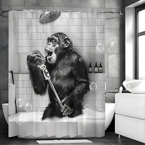 Funny Animal Shower Curtain, Humorous Bath Curtain with 12 Hooks, Modern Cool Waterproof Bath Decoration Accessories Home Decor, 72X72in