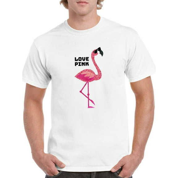 Lovely Sparkling Pink Flamingo Men White T-Shirt, Male XX-Large