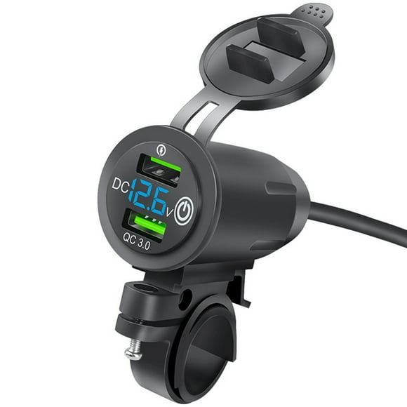Kenally Toma de corriente para motocicleta, anticorrosivo, elegante, Dual USB, adaptador de carga para motocicleta, voltímetro, accesorios con tapa Accesorios para motos Azul Kenally VI022282-02B