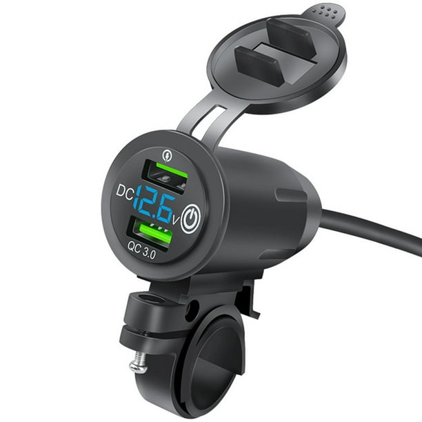 Kenally Toma de corriente para motocicleta, anticorrosivo, elegante, Dual USB, adaptador de carga para motocicleta, voltímetro, accesorios con tapa Accesorios para motos Azul Kenally VI022282-02B