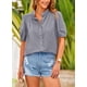 thumbnail image 4 of Camisa de Mujer PRETTYGARDEN Verano Botones Algodón Gris Talla S, 4 of 8