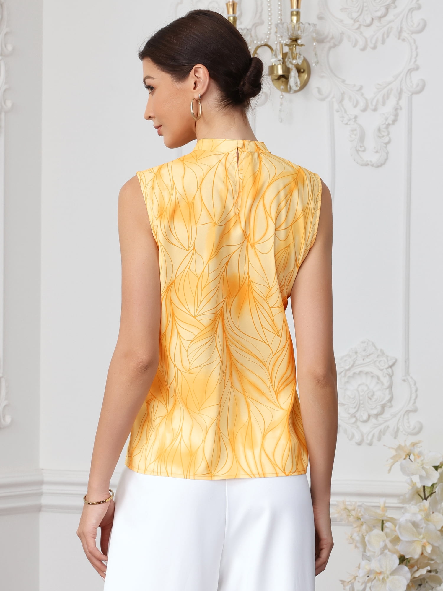 DARING DIVA Women's Summer Dressy Tank Top Sleeveless Floral Business Blouse XS Yellow