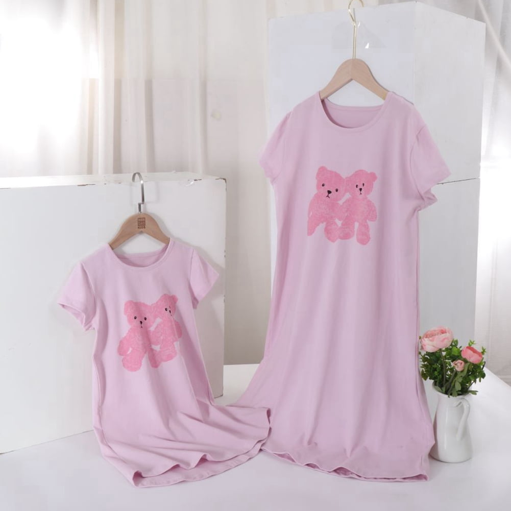 Esho Mother and Daughter Matching Nightgowns Short Sleeve Pajamas Girls