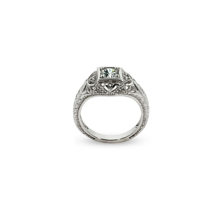 Women's Sterling Silver Cz Vintage Deco Style Engagement Ring