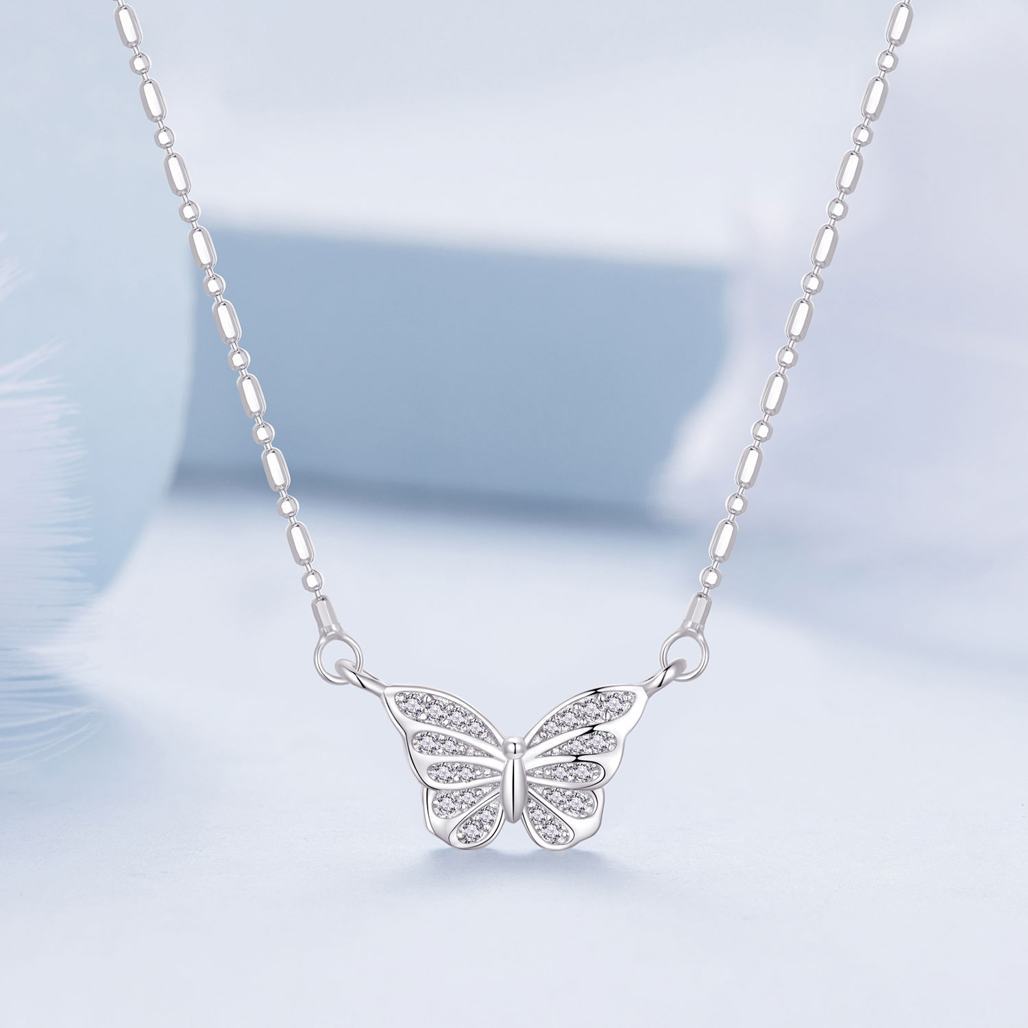 Fluttering Butterfly Necklace - 925 Silver Adjustable Chain Delicate Pendant Jewelry for Women
