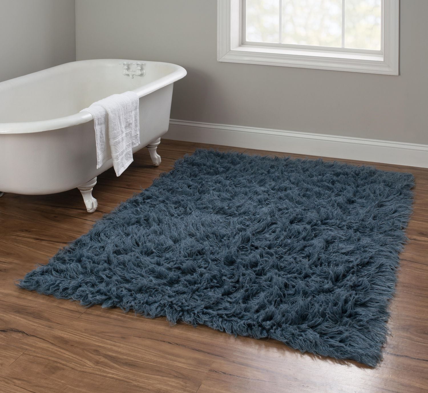 New Flokati 1400gr 3'6" x 5'6" Accent Rug, Denim Blue