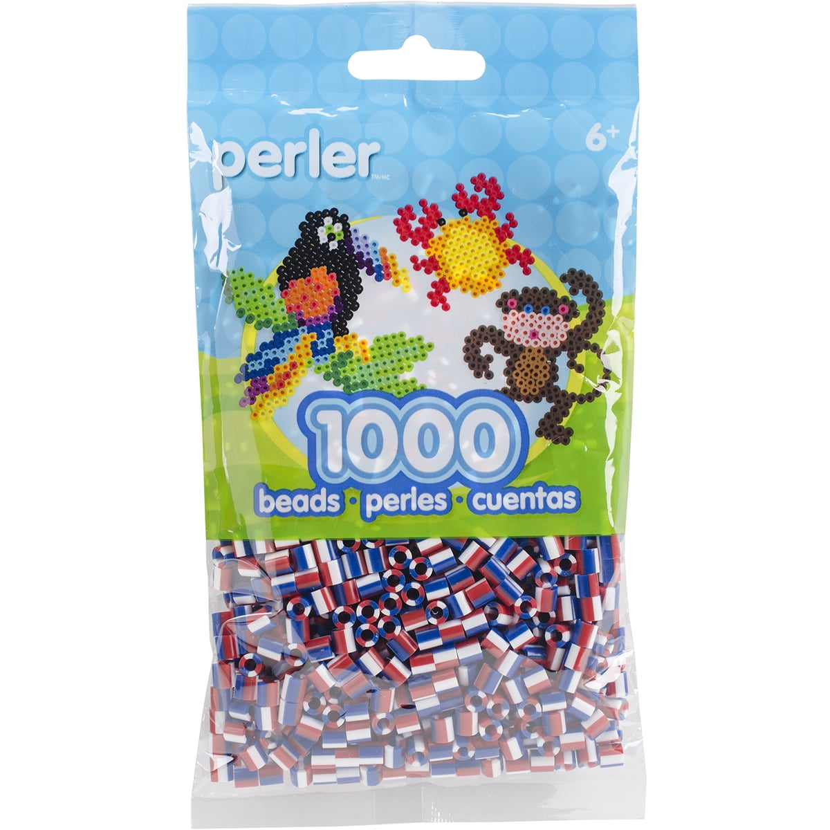 Perler Striped Beads, Patriotic, 1000 Pieces